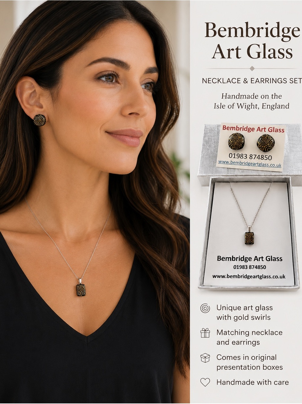 Bembridge Art Glass Handmade Glass Pendant Necklace & Earrings